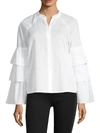 Bcbgmaxazria Women's Tiered Ruffle Sleeve Blouse In White