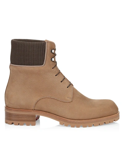 Christian Louboutin Men's Trapman Leather Combat Boots In Fennec