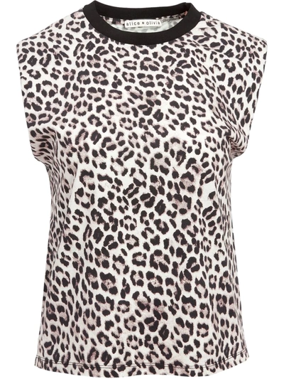 Alice And Olivia Braxton Leopard Print Sleeveless T-shirt In Royal Leopard Lg