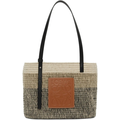 Loewe Small Square Mixed-media Woven Basket Bag In Beige,black