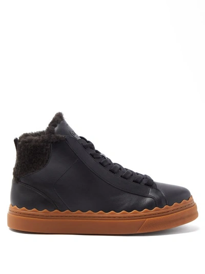 Chloé Lauren High-top Shearling-lined Leather Trainers In Black