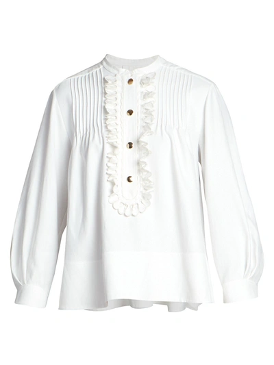 Chloé White Embroidered Gabardine Blouse