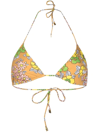 Tory Burch Floral-print Triangle Bikini Top In Brown Wallpaper Floral