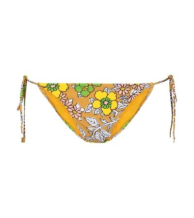 Tory Burch Floral Print String Bikini Bottoms In Yellow