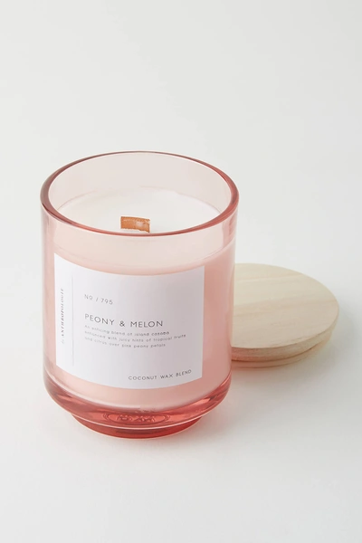 Anthropologie Gemma Wood Wick Glass Candle In Pink
