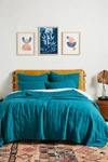 Anthropologie Moderna Linen Quilt By  In Blue Size Q Top/bed