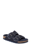 Birkenstock Arizona Genuine Shearling Slide Sandal In Night Suede/ Shearling