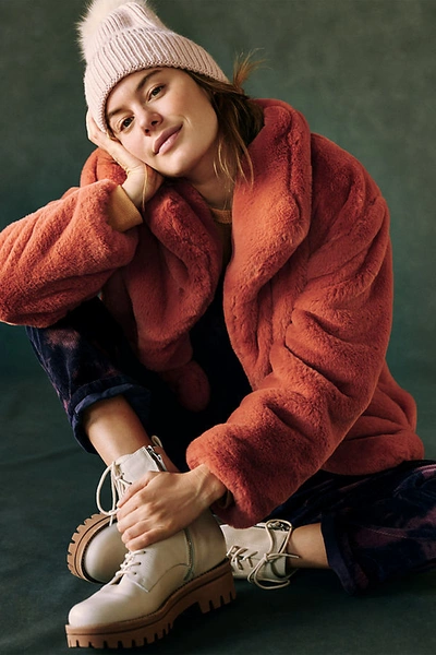 Anthropologie Leopard Faux Fur Jacket In Orange
