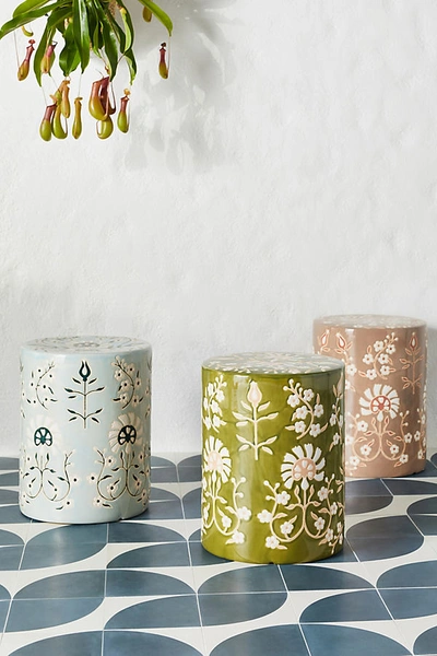 Anthropologie Mabel Ceramic Stool In Green
