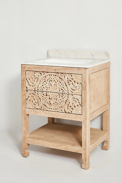 Anthropologie Handcarved Lombok Powder Bathroom Vanity In Grey