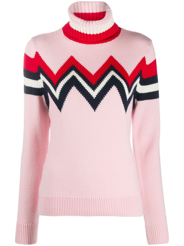 Perfect Moment Varde Intarsia Merino Wool Turtleneck Sweater In Pink |  ModeSens