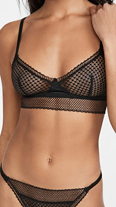 Else Bella Satin-trimmed Stretch Pointelle-knit Soft-cup Triangle Bra In Black
