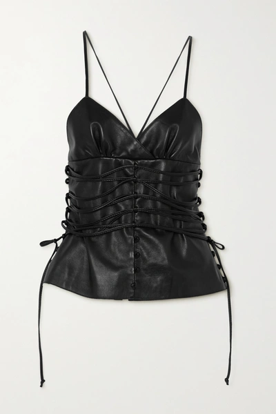 16arlington Iris Open-back Lace-up Leather Top In Black