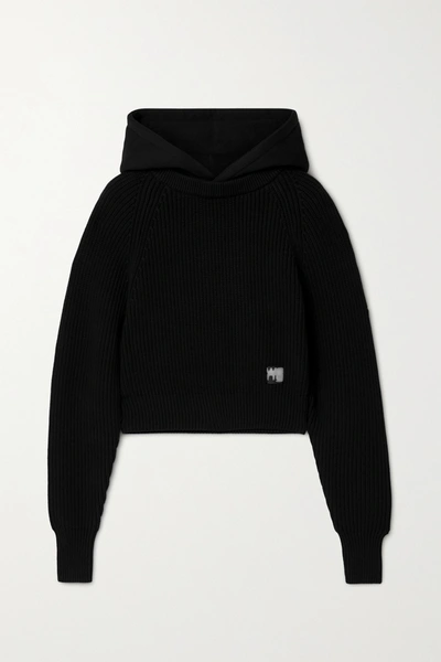 Alexander Wang T Hooded Jersey And Ribbed Cotton-blend Sweater In Black