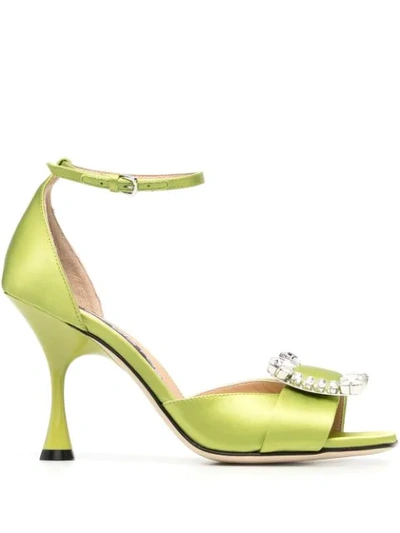 Sergio Rossi Twenty Crystal-buckle Sandals In Green