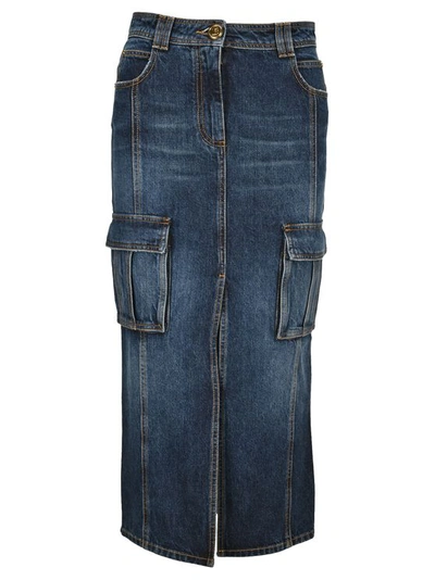 Balmain Skirt In Cyan Denim In Blue
