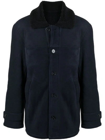 Officine Generale Deck Suede And Shearling Coat In Navy