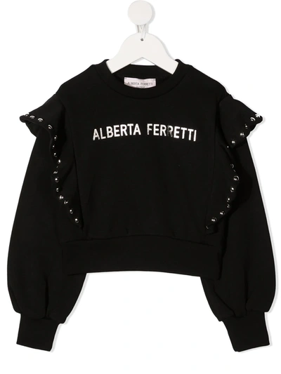 Alberta Ferretti Kids' Logo-print Rockstud-detail Sweatshirt In Black