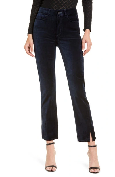 Paige Cindy High Waist Twist Seam Ankle Straight Leg Velvet Jeans In Deep Navy