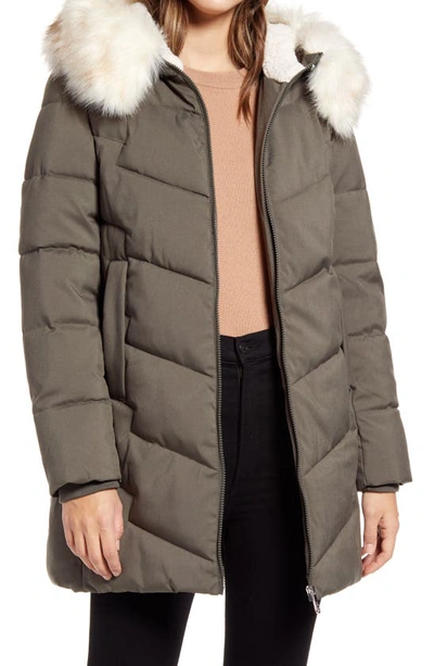 Sam Edelman Faux Fur Trim Quilted Parka In Dark Moss