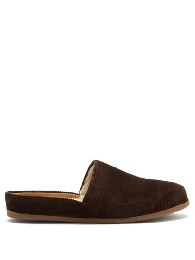 Mulo Shearling-lined Cotton-corduroy Slippers In Brown