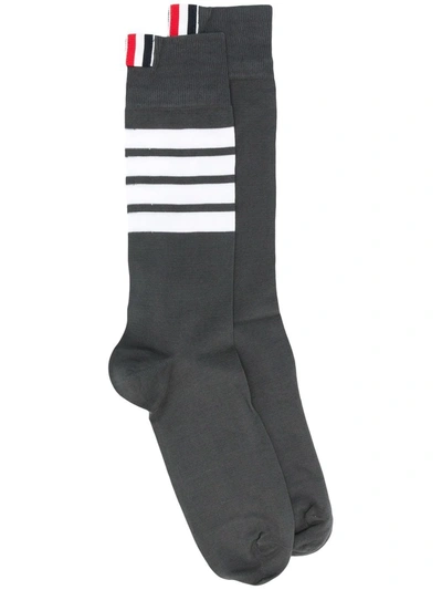 Thom Browne 4-bar Mid-calf Socks In Medium Gray