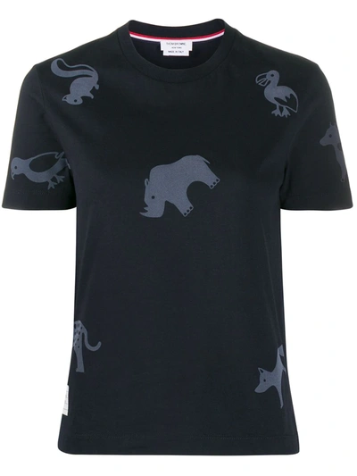 Thom Browne Animal-print Short-sleeved T-shirt In Blue