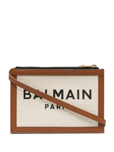 Balmain Three-pouches 22 Canvas Bag In Naturel/brown