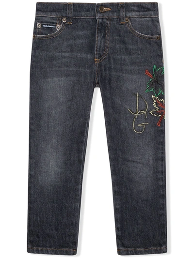 Dolce & Gabbana Kids' Logo-embroidered Mid-rise Jeans In Grey