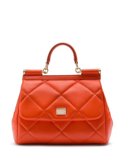 Dolce & Gabbana Logo-plaque Quilted Tote Bag In Orange