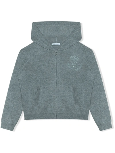 Dolce & Gabbana Kids' Logo-embroidered Zip-front Hoodie In Grey