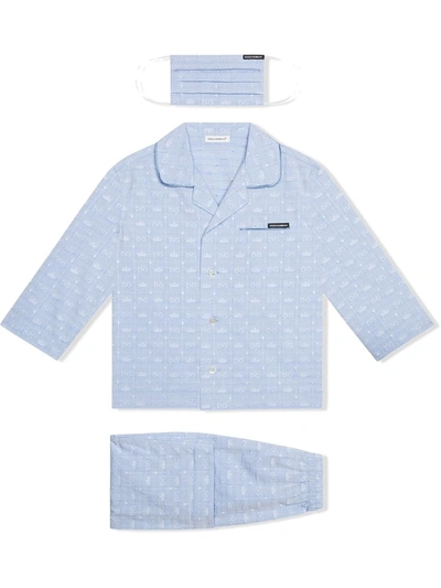 Dolce & Gabbana Kids' Dg-logo Pyjama Set With Matching Face Mask In Blue