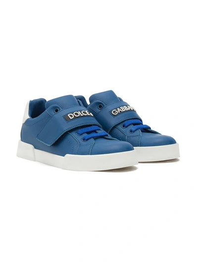 Dolce & Gabbana Kids' Logo Touch-strap Trainers In Blue