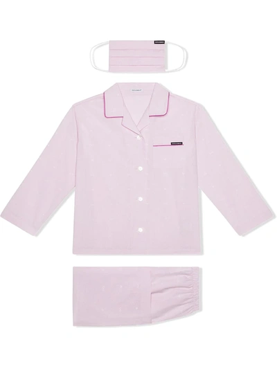 Dolce & Gabbana Kids' Dg-logo Pyjama Set With Matching Face Mask In Pink