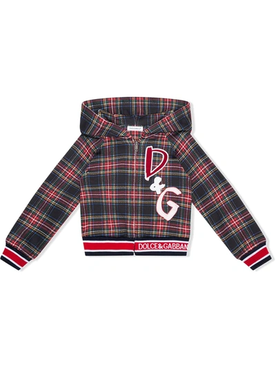 Dolce & Gabbana Kids' Jersey Hoodie With Check Print In Blue