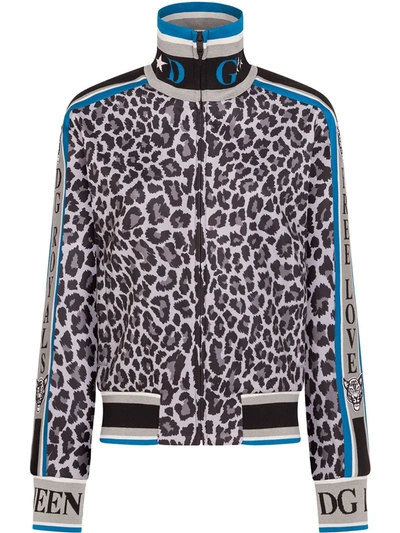 Dolce & Gabbana Leopard Jungle Sport Track Jacket In Black