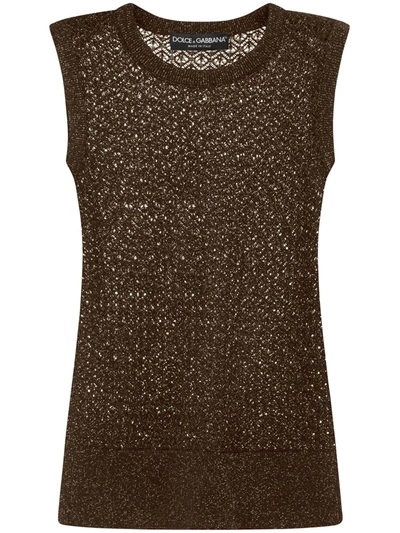 Dolce & Gabbana Loose-knit Jumper Waistcoat In Brown