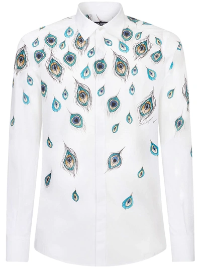 Dolce & Gabbana Peacock-print Long-sleeve Shirt In White