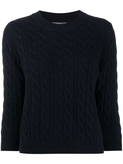N•peal Round Neck Cable Cashmere Sweater In Navy