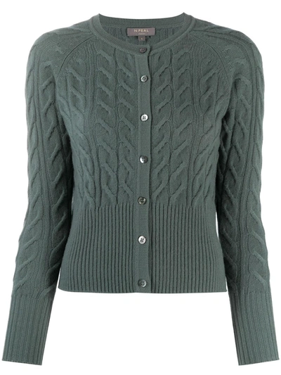 N•peal Cable Knit Cardigan In Green