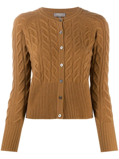 N•peal Cable Knit Cardigan In Brown