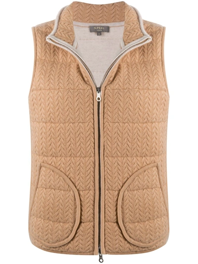 N•peal Cabler Eversible Padded Cashmere Gilet In Brown