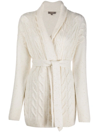 N•peal Sequin-embellished Cable-knit Cardigan In White
