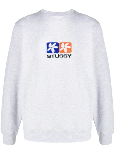 Stussy Embroidered-logo Sweatshirt In Grey