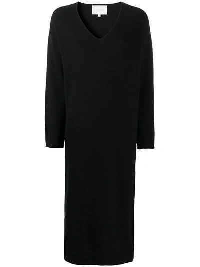 La Collection V-neck Knitted Midi Dress In Black