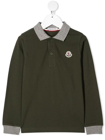 Moncler Kids' Colour-block Cotton Polo Shirt In Green