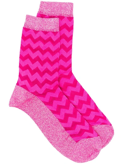 Paul Smith Zig-zag Knit Socks In Pink