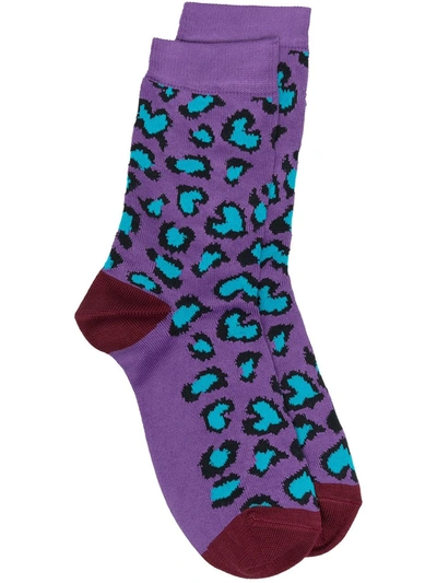 Paul Smith Leopard Intarsia Socks In Purple