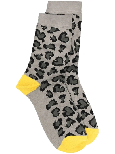 Paul Smith Leopard-intarsia Socks In Grey