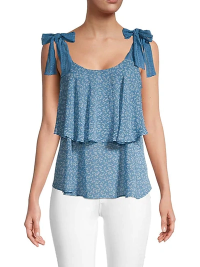 Allison New York Floral Tie-strap Tiered Tank Top In Floral Sapphire